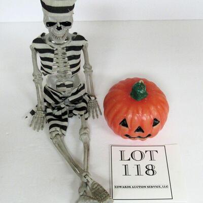 17" Halloween Plastic Skeleton Hanger, Wax Candle