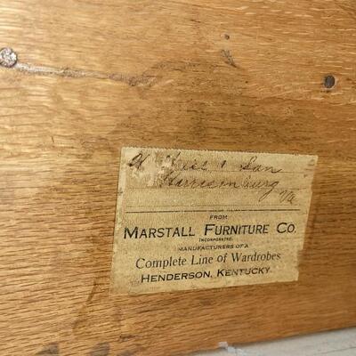 Lot 23: Antique Armoire by Marstall's Furniture Co. with Original Label Attached 49