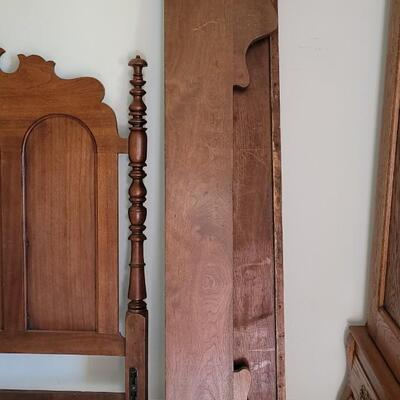 Lot 24: Antique Full Size Bed with Carved Walnut Bird and Spindle Posts