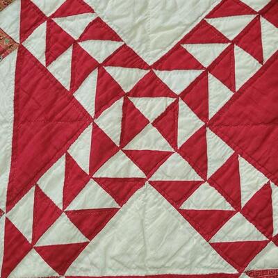 Lot 30: Antique Handmade Red & White Quilt