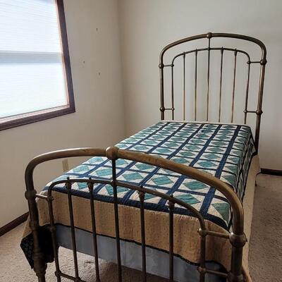 Lot 32: Antique Brass Twin Bed