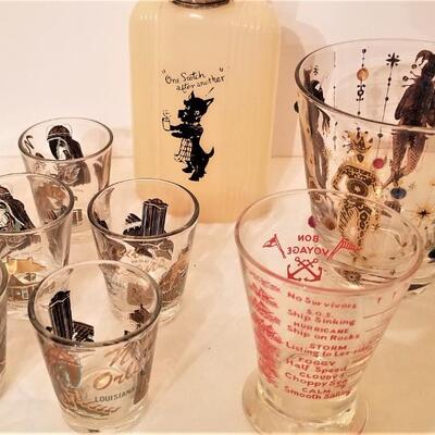 Lot #234  Large Bar Lot - glasses, swizzle sticks, German Stein, etc