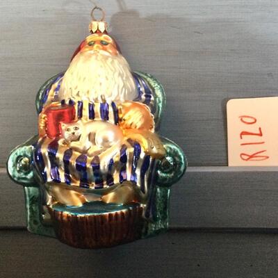 R120 Christopher Radko Christmas ornament Santa with cat in chair