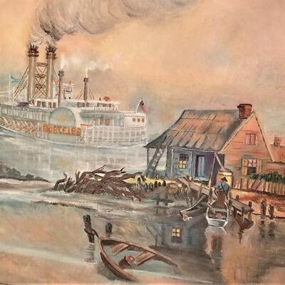 Lot #237  Original Oil on Canvas - Robert E. Lee Steamboat on Mississippi