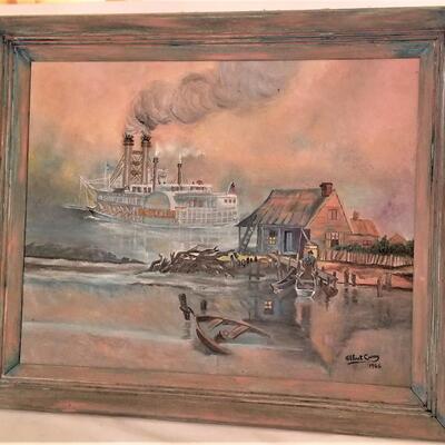 Lot #237  Original Oil on Canvas - Robert E. Lee Steamboat on Mississippi