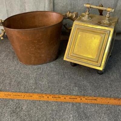 Brass Coal Hod & Copper Bucket