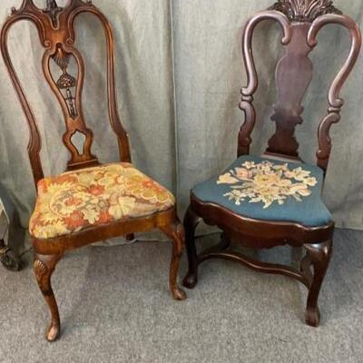 2 Early Chairs W Needlepoint Seats