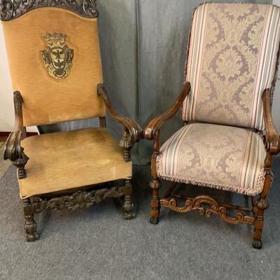 2 Carved Kings Open Armchairs