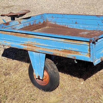 Lot 56: Vintage ORIGINAL BLUE Paint Utility Trailer w/ Tractor Seat & Hitch