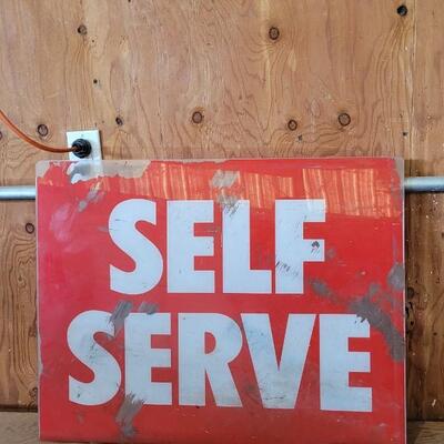 Lot 86: Vintage Plexiglass Advertising Sign SELF SERVICE Red Chippy Graphic