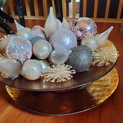 Spanish Glass Bowl and Plate filled with Holiday Decor