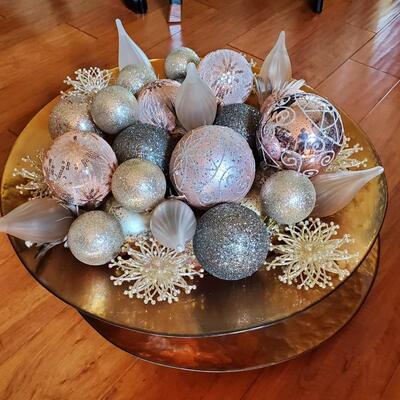 Spanish Glass Bowl and Plate filled with Holiday Decor