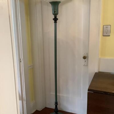 F502 Vintage Green Painted Floor Lamp with White Glass Globe