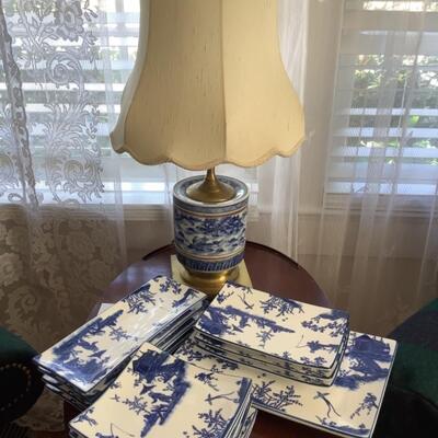 F505 Blue and White Pottery Lamp with Dish Set