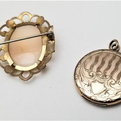 Lot #243  Antique Jewelry Lot - Carved Cameo and Pretty Locket - both gold filled