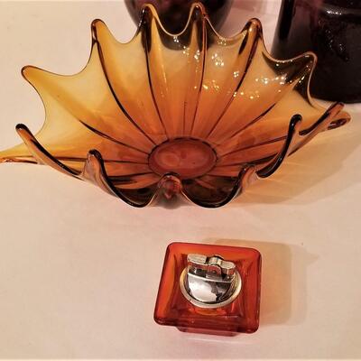 Lot #245  Mid Century Colored Glass Lot - 4 pieces