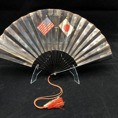 Antique 1935 Kyoto Japan Souvenir USA Flags Decorative Fan