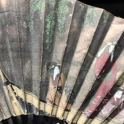 Antique 1935 Kyoto Japan Souvenir USA Flags Decorative Fan
