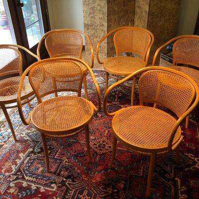Lot of 6 Bentwood Cane Chairs Made in Czechoslovakia after Thonet Style