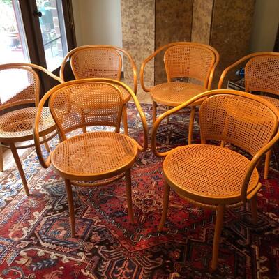Lot of 6 Bentwood Cane Chairs Made in Czechoslovakia after Thonet Style