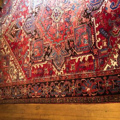 Vintage Persian Handwoven Geravan Rug in Red Traditional Pattern