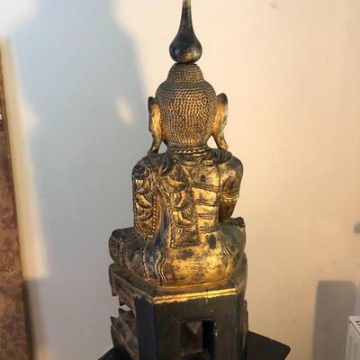 Vintage Carved Wood Buddha Statue in Burmese Style