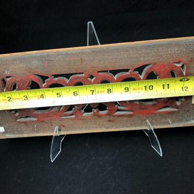 Antique Chinese Temple Carving Wall Panel in Red Gold and Black
