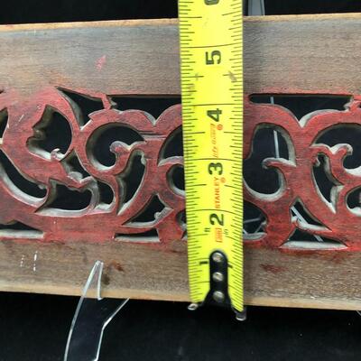 Antique Chinese Temple Carving Wall Panel in Red Gold and Black