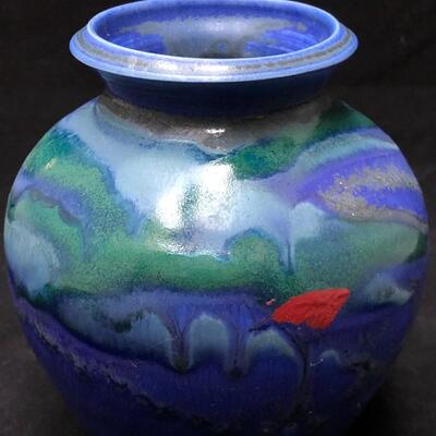 Beautiful Blue Signed Ceramic Artist Vase