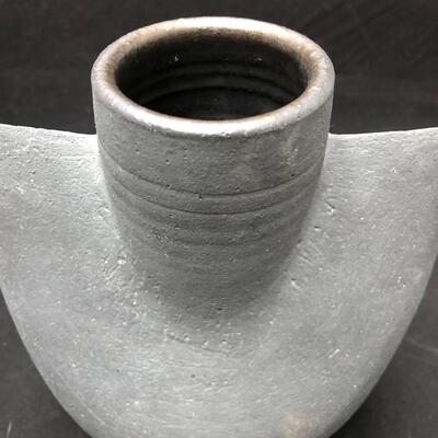 Signed Modernist Gray Matte Glazed Vessel Vase