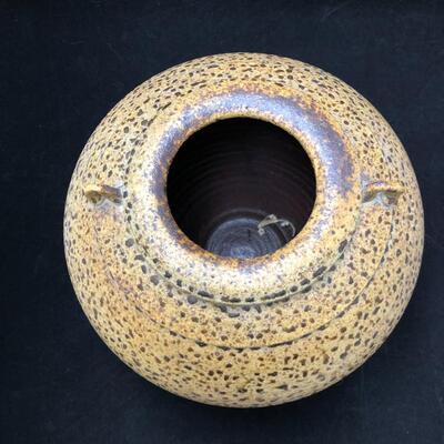 Large Artist Signed Ceramic Vessel in Brown and Tan Speckled Glaze