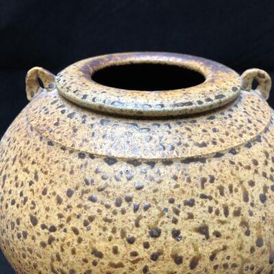 Large Artist Signed Ceramic Vessel in Brown and Tan Speckled Glaze