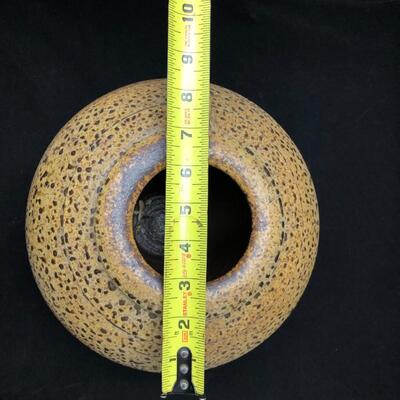 Large Artist Signed Ceramic Vessel in Brown and Tan Speckled Glaze