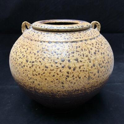 Large Artist Signed Ceramic Vessel in Brown and Tan Speckled Glaze