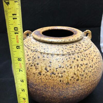 Large Artist Signed Ceramic Vessel in Brown and Tan Speckled Glaze