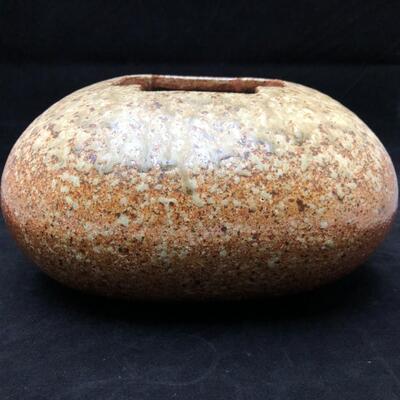 Modernist Ceramic Vessel Glazed by Brown and White Speckles