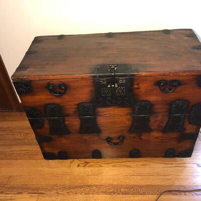 Antique Asian Tansu Style Wood Chest