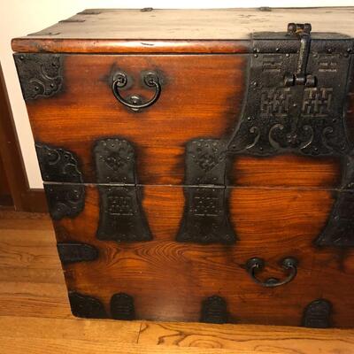 Antique Asian Tansu Style Wood Chest