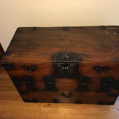 Antique Asian Tansu Style Wood Chest