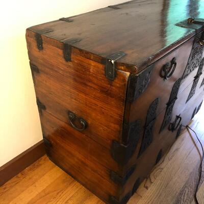 Antique Asian Tansu Style Wood Chest