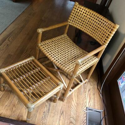 McGuire San Francisco Laced Rawhide Bentwood Armchair with Foot Rest