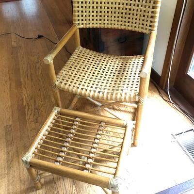 McGuire San Francisco Laced Rawhide Bentwood Armchair with Foot Rest