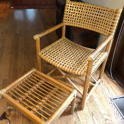 McGuire San Francisco Laced Rawhide Bentwood Armchair with Foot Rest