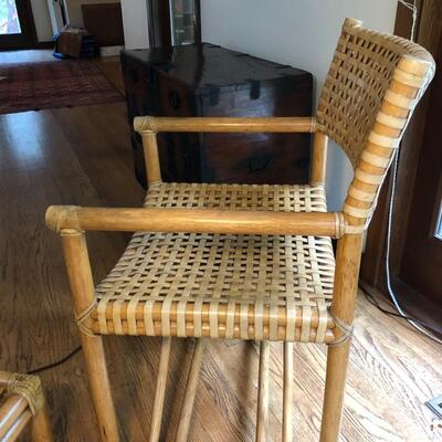 McGuire San Francisco Laced Rawhide Bentwood Armchair with Foot Rest