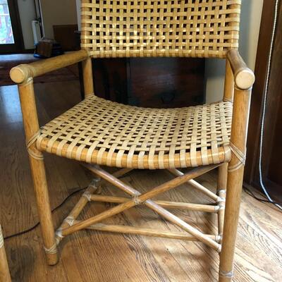McGuire San Francisco Laced Rawhide Bentwood Armchair with Foot Rest