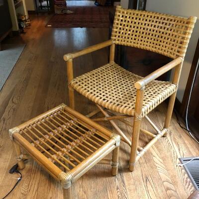 McGuire San Francisco Laced Rawhide Bentwood Armchair with Foot Rest