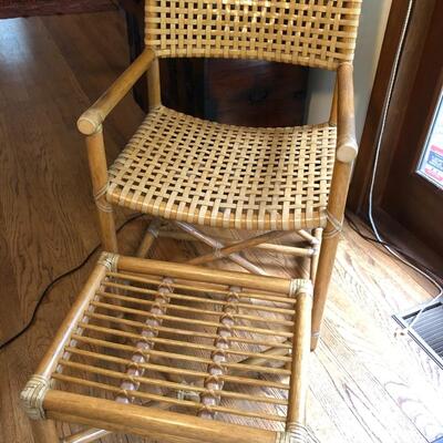 McGuire San Francisco Laced Rawhide Bentwood Armchair with Foot Rest
