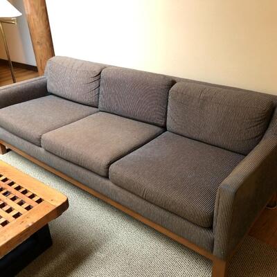 Vintage Mid Century Style Gray Sofa with Wood Legs