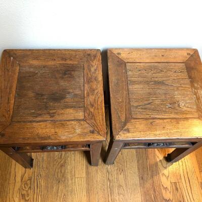 Antique Asian Chinese Pair of Wood Side Tables