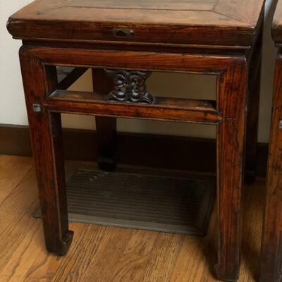 Antique Asian Chinese Pair of Wood Side Tables